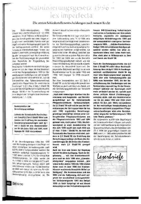 Vorschauseite 1: Stabilisierungsgesetz 1996 - lex imperfecta Die ersten Schiedsstellenentscheidungen nach neuem Recht