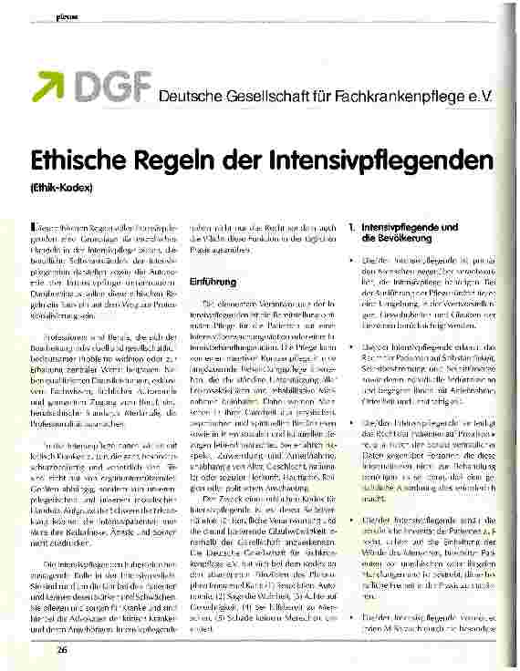 Vorschauseite 1: Ethische Regeln der Intensivpflegenden