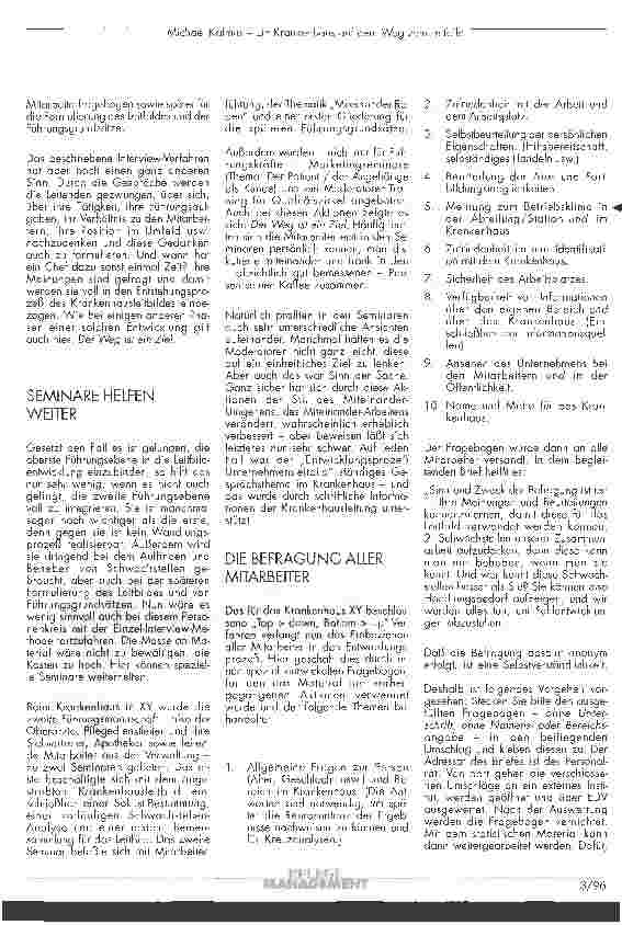 Vorschauseite 3: Ein Krankenhaus auf dem Weg zum Leitbild Wie man erreicht, daß Mitarbeiter mitgehen