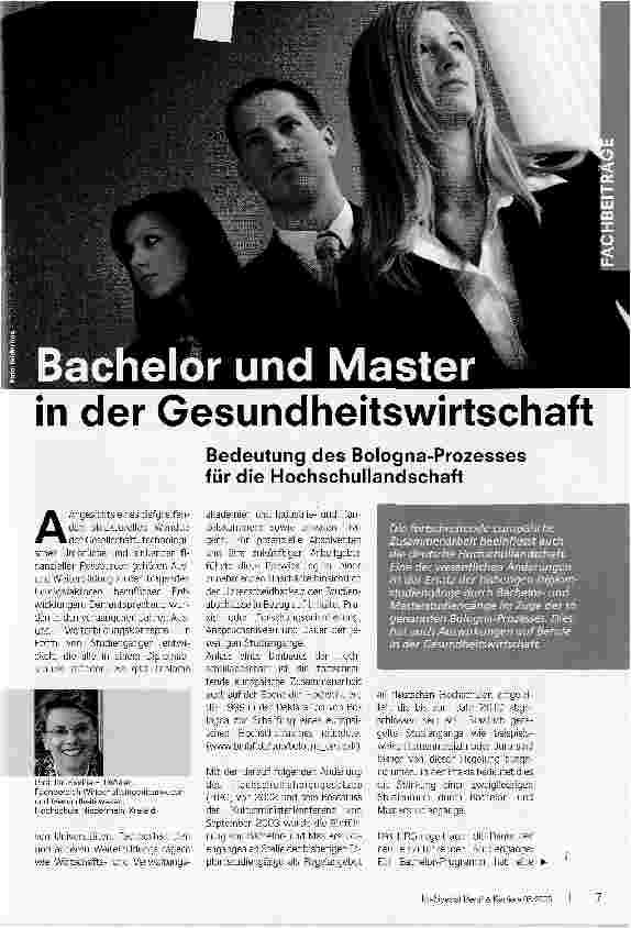 Vorschauseite 1: Bachelor und Master in der GesundheitswirtschaftBedeutung des Bologna-Prozesses für die Hochschullandschaft