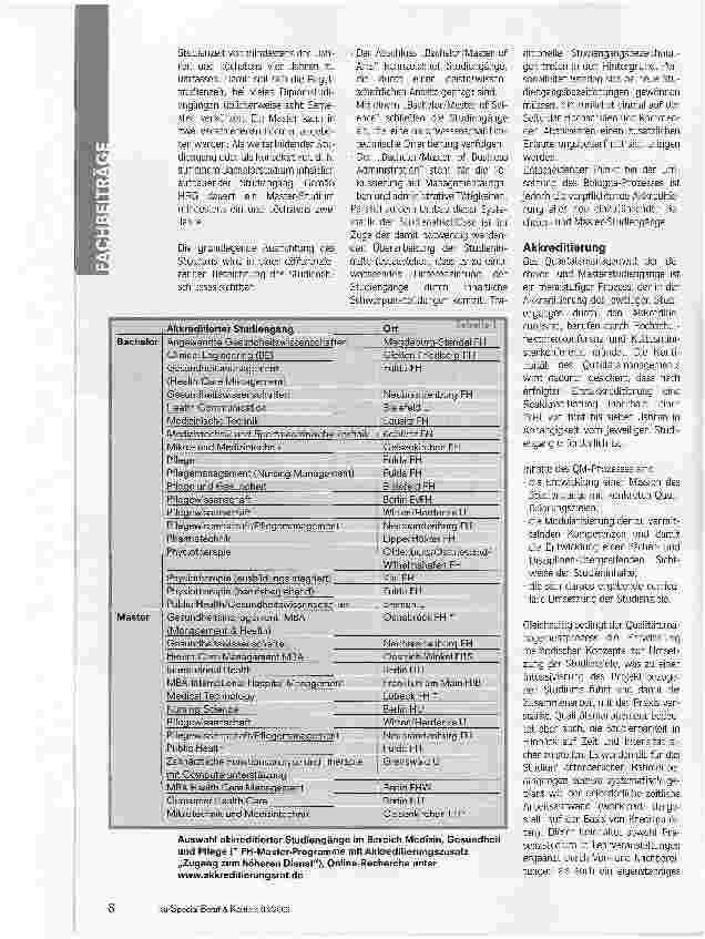 Vorschauseite 2: Bachelor und Master in der GesundheitswirtschaftBedeutung des Bologna-Prozesses für die Hochschullandschaft