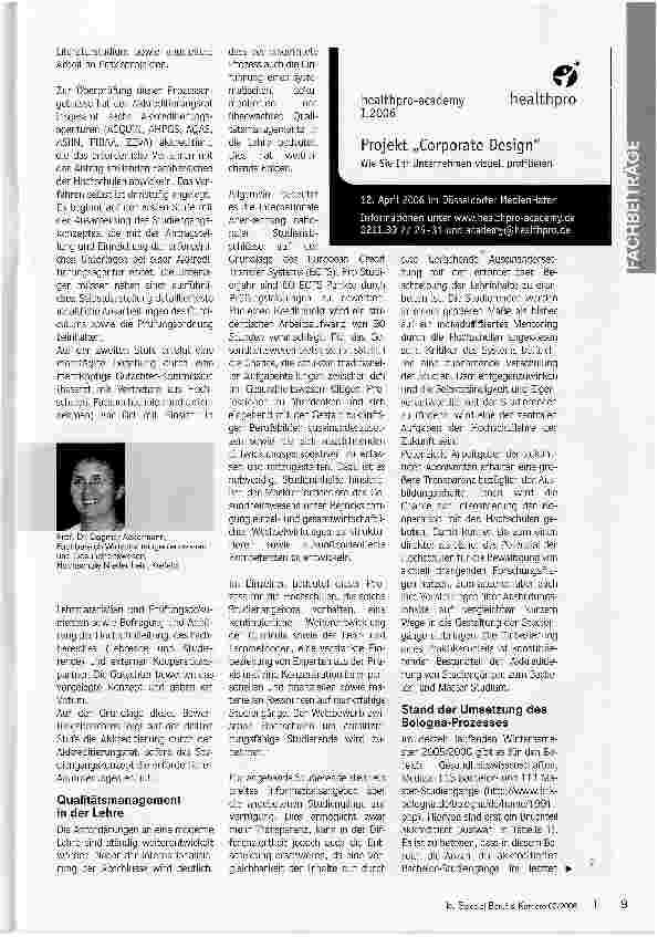 Vorschauseite 3: Bachelor und Master in der GesundheitswirtschaftBedeutung des Bologna-Prozesses für die Hochschullandschaft