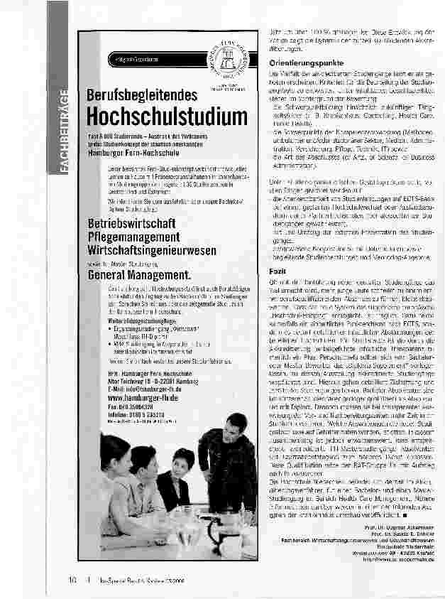Vorschauseite 4: Bachelor und Master in der GesundheitswirtschaftBedeutung des Bologna-Prozesses für die Hochschullandschaft