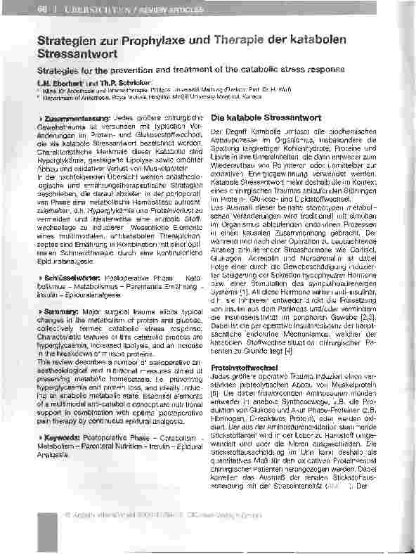Vorschauseite 1: Strategien zur Prophylaxe und Therapie der katabolen Stressantwort
