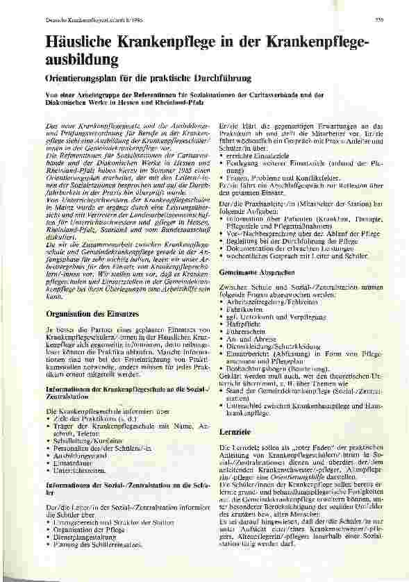 Vorschauseite 1: Häusliche Krankenpflege in der Krankenpflegeausbildung