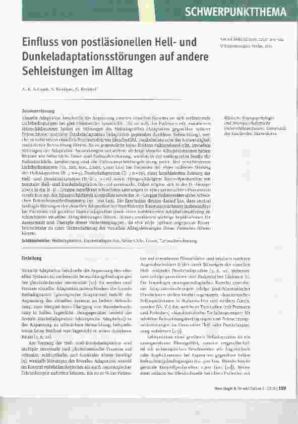 Vorschauseite 1: Einfluss von postläsionellen Hellund Dunkeladaptationsstörungen auf andere Sehleistungen im Alltag