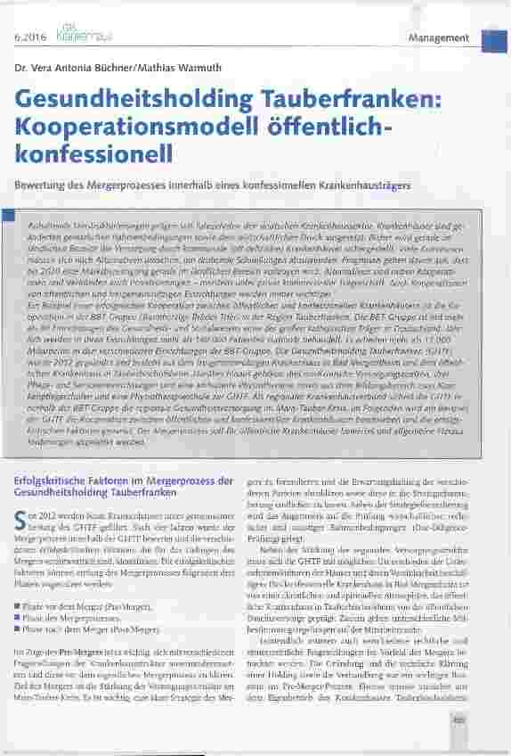 Vorschauseite 1: Gesundheitsholding Tauberfranken Kooperationsmodell öffentlich-konfessionell