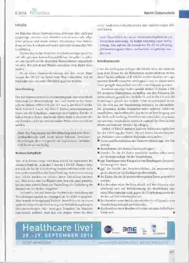 Vorschauseite 2: EU-Datenschutz-Grundverordnung - Auswirkungen auf Krankenhäuser