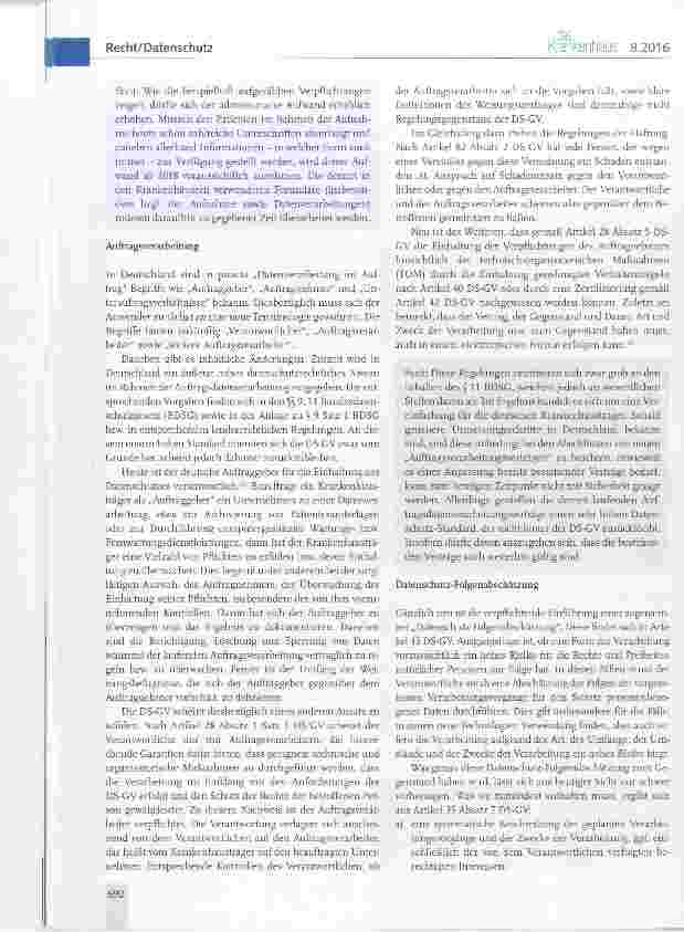 Vorschauseite 3: EU-Datenschutz-Grundverordnung - Auswirkungen auf Krankenhäuser