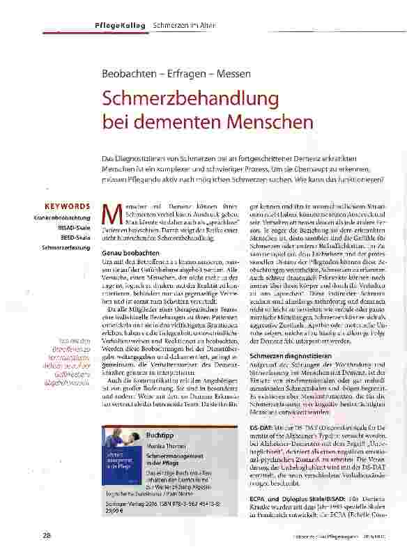 Vorschauseite 1: Beobachten - Erfragen - Messen Schmerzbehandlung bei dementen Menschen