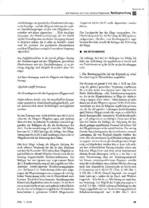 Vorschauseite 3: Zum Vergütungsanspruch eines ambulanten Pflegedienstes, dessen Mitarbeiter nicht über die vertraglich vereinbarte Qualifikation verfügen