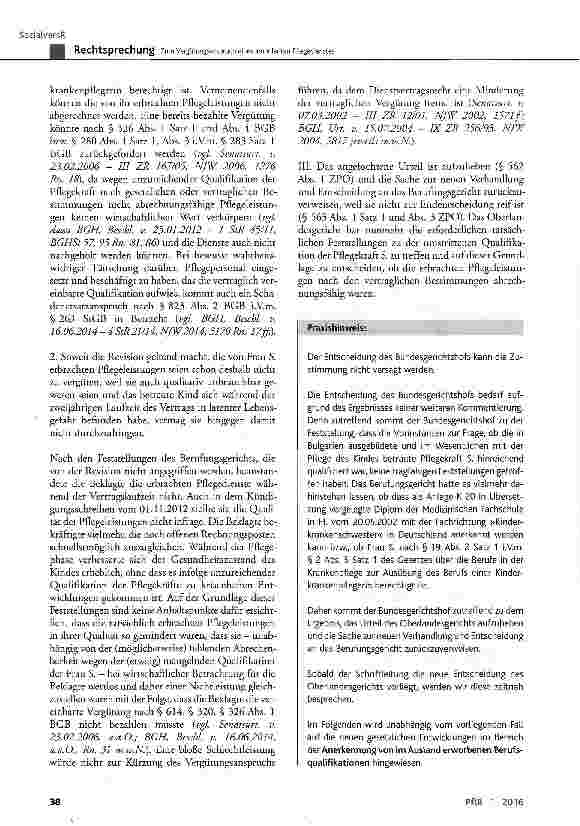 Vorschauseite 6: Zum Vergütungsanspruch eines ambulanten Pflegedienstes, dessen Mitarbeiter nicht über die vertraglich vereinbarte Qualifikation verfügen