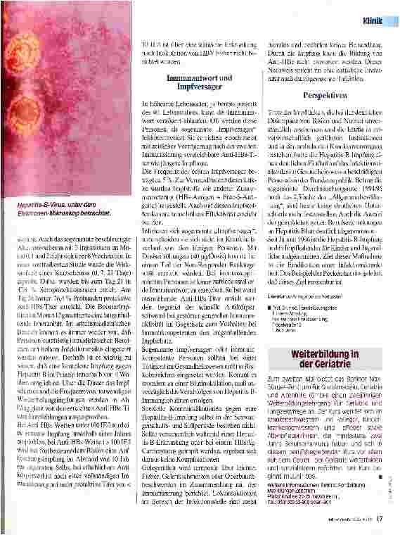 Vorschauseite 2: Berufskrankheit Hepatitis B Ein vermeidbares Risiko