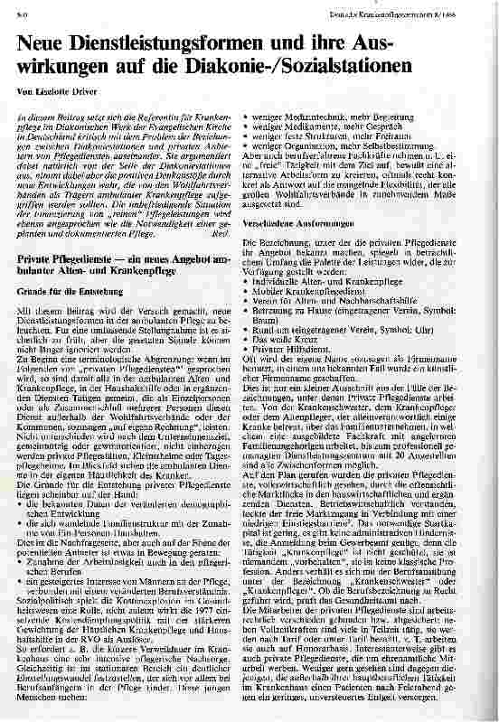 Vorschauseite 1: Neue Dienstleistungsformen und ihre Auswirkungen auf die Sozialstationen