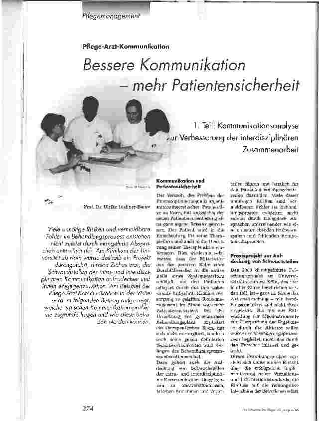 Vorschauseite 1: Bessere Kommunikation - mehr Patientensicherheit1. Teil: Kommunikationsanalyse zur Verbesserung der interdisziplinären Zusammenarbeit