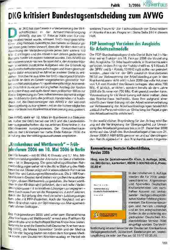 Vorschauseite 1: DKG kritisiert Bundestagsentscheidung zum AVWG