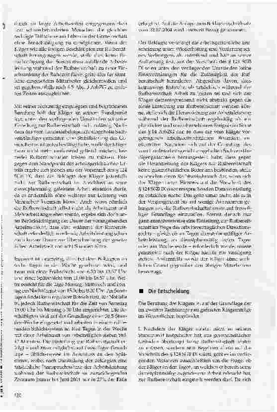 Vorschauseite 2: Zur Rufbereitschaftseinteilung einer schwerbehinderten Gruppenpflegekraft eines Dialyse-Zentrums