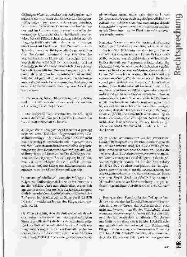 Vorschauseite 3: Zur Rufbereitschaftseinteilung einer schwerbehinderten Gruppenpflegekraft eines Dialyse-Zentrums
