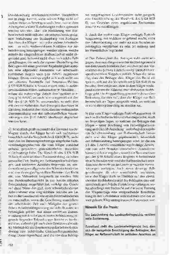 Vorschauseite 4: Zur Rufbereitschaftseinteilung einer schwerbehinderten Gruppenpflegekraft eines Dialyse-Zentrums