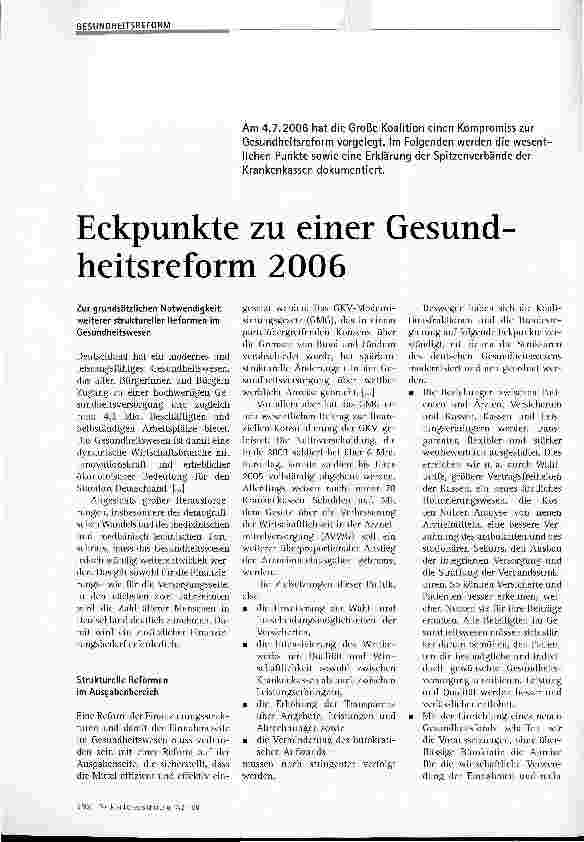 Vorschauseite 1: Eckpunkte zu einer Gesundheitsreform 2006