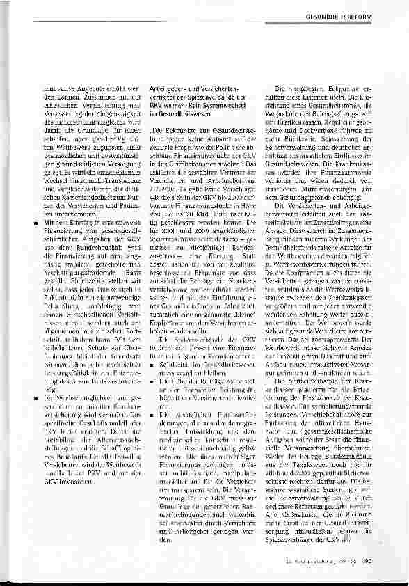 Vorschauseite 2: Eckpunkte zu einer Gesundheitsreform 2006