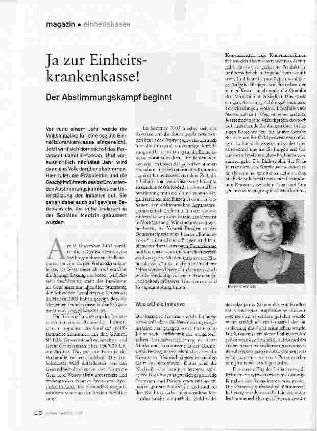 Vorschauseite 1: Ja zur Einheitskrankenkasse!Der Abstimmungskampf beginnt
