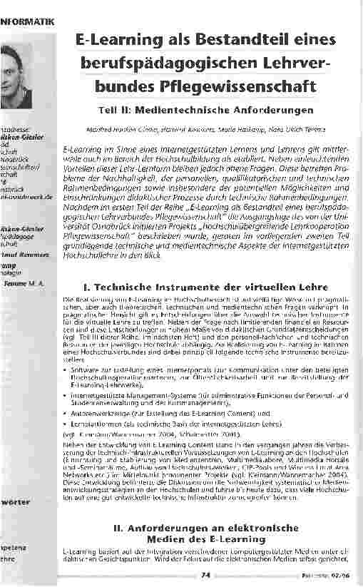 Vorschauseite 1: E-Learning als Bestandteil eines berufspädagogischen Lehrverbundes Pflegewissenschaft