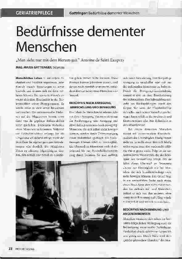Vorschauseite 1: Bedürfnisse dementer Menschen