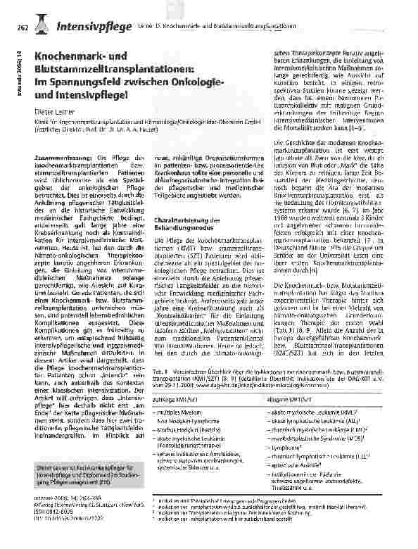 Vorschauseite 1: Knochenmarkund Blutstammzelltransplantationen: Im Spannungsfeld zwischen Onkologie-und Intensivpflege!