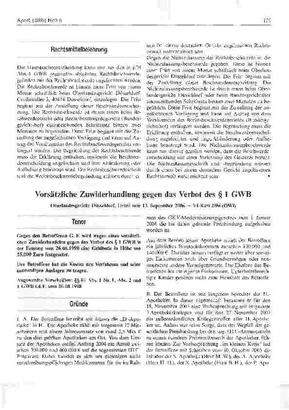 Vorschauseite 1: Vorsätzliche Zuwiderhandlung gegen das Verbot des § 1 GWB