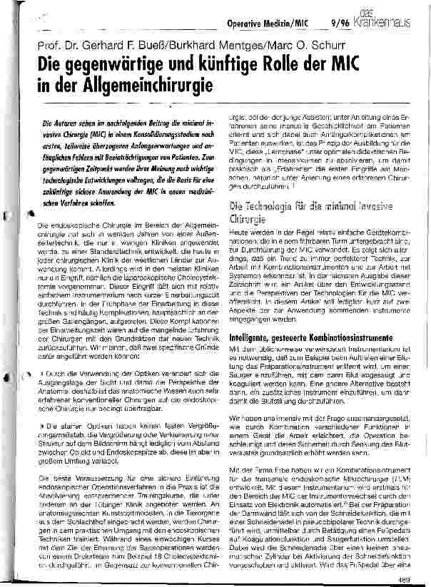 Vorschauseite 1: Die gegenwärtige und künftige Rolle der MIC in der Allgemeinchirurgie