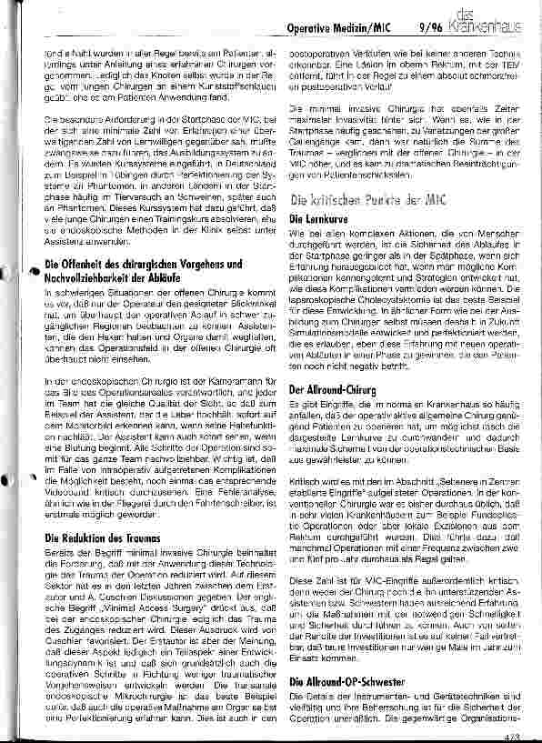 Vorschauseite 5: Die gegenwärtige und künftige Rolle der MIC in der Allgemeinchirurgie