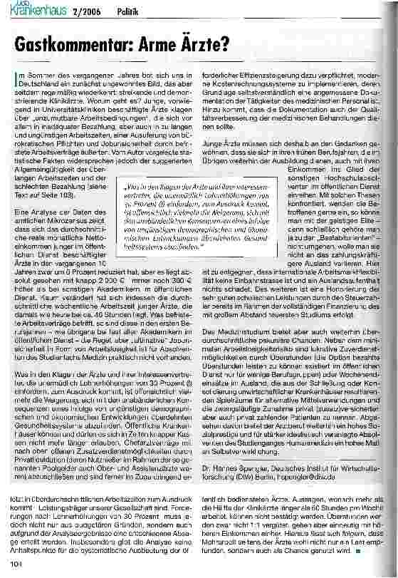Vorschauseite 2: Einkommen und Arbeitszeiten junger Klinikärzte in Deutschland - Ergebnisse einer aktuellen DIW-Studie