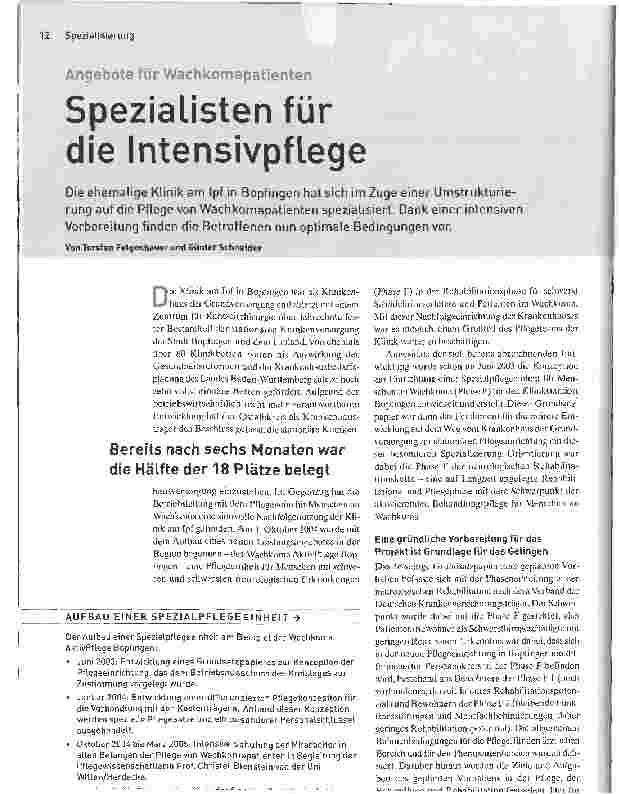 Vorschauseite 1: Spezialisten für die Intensivpflege