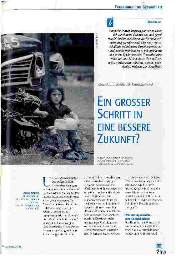 Vorschauseite 1: Ein großer Schritt in eine bessere Zukunft? Wenn Armut wieder zur Krankheit wird