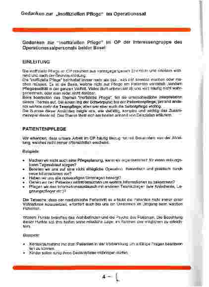 Vorschauseite 1: Gedanken zur inoffiziellen Pflege im Operationssaal
