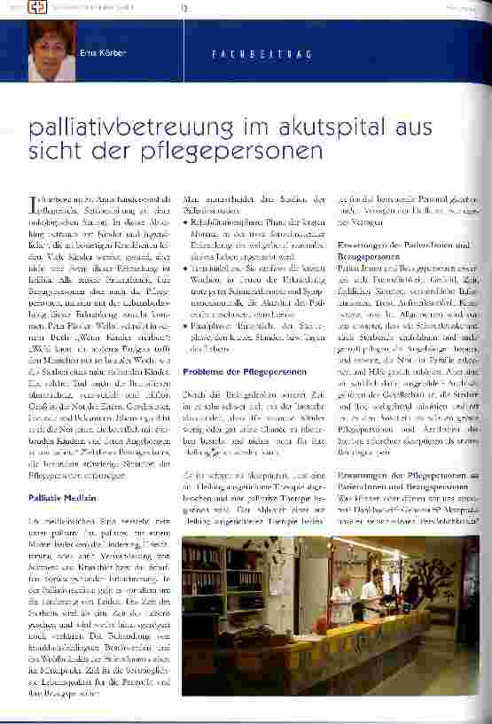 Vorschauseite 1: Palliativbetreuung im Akutspital aus Sicht der Pflegepersonen