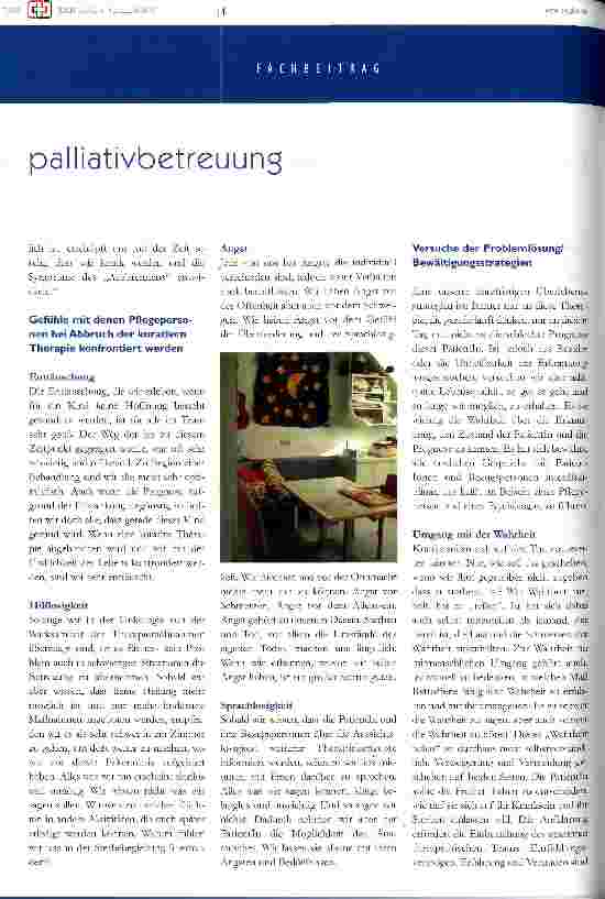 Vorschauseite 3: Palliativbetreuung im Akutspital aus Sicht der Pflegepersonen