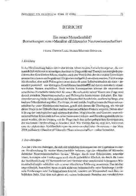 Vorschauseite 1: Ein neues Menschenbild? Bemerkungen zum Manifest elf führender Neurowissenschaftler