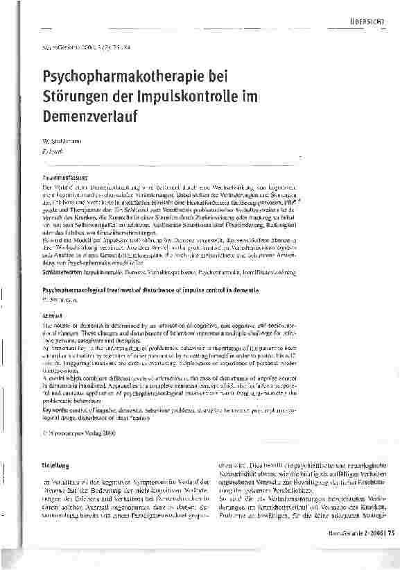 Vorschauseite 1: Psychopharmakotherapie bei Störungen der Impulskontrolle im Demenzverlauf