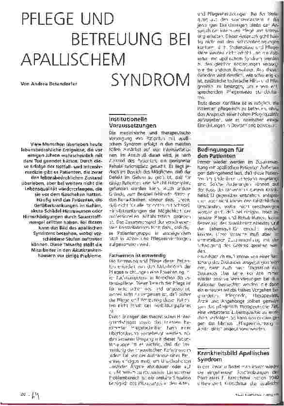 Vorschauseite 1: Pflege und Betreuung bei apallischem Syndrom