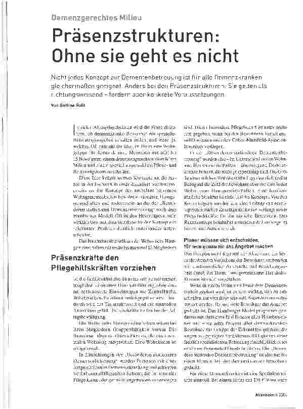 Vorschauseite 1: Demenzgerechtes MilieuPräsenzstrukturen: Ohne sie geht es nicht