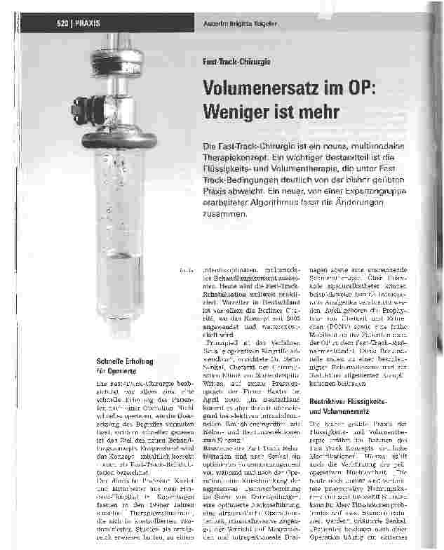 Vorschauseite 1: Fast-Track-ChirurgieVolumenersatz im OP: Weniger ist mehr