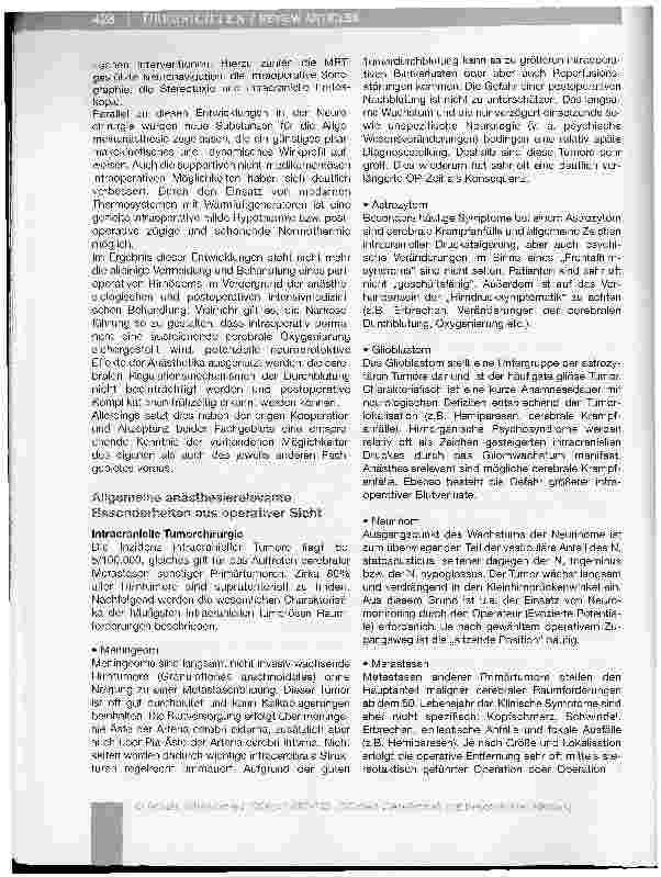 Vorschauseite 2: Anästhesie bei neurochirurgischen Patienten mit supratentoriellen Raumforderungen