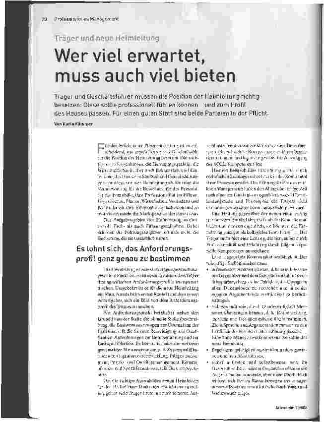 Vorschauseite 1: Träger und neue HeimleitungWer viel erwartet, muss auch viel bieten
