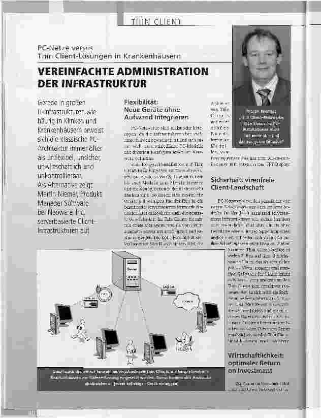 Vorschauseite 1: PC-Netze versus Thin Client-Lösungen in KrankenhäusernVereinfachte Administration der Infrastruktur