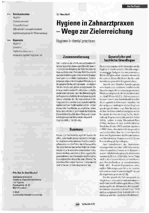 Vorschauseite 1: Hygiene in Zahnarztpraxen - Wege zur Zielerreichung