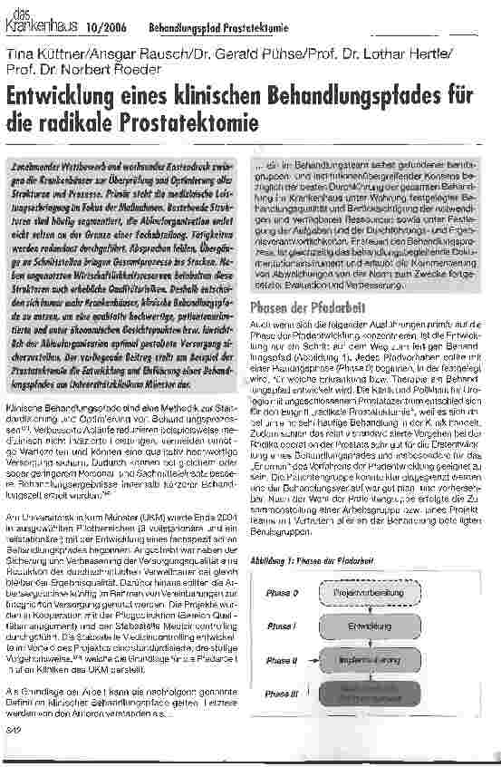 Vorschauseite 1: Entwicklung eines klinischen Behandlungspfades für die radikale Prostatektomie