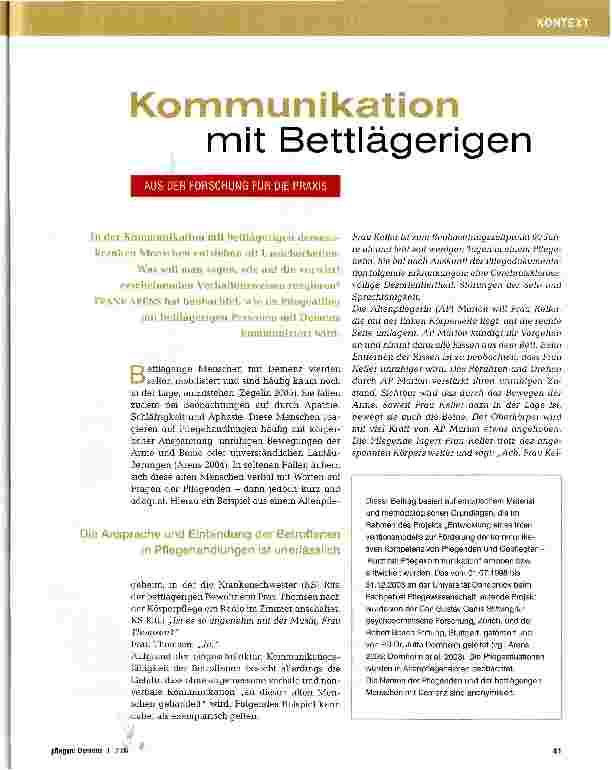 Vorschauseite 1: Kommunikation mit Bettlägerigen