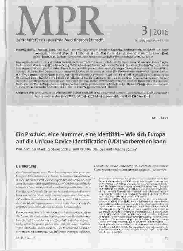 Vorschauseite 1: Ein Produkt, eine Nummer, eine Identität-Wie sich Europa auf die Unique Device Identification (UDI) vorbereiten kann